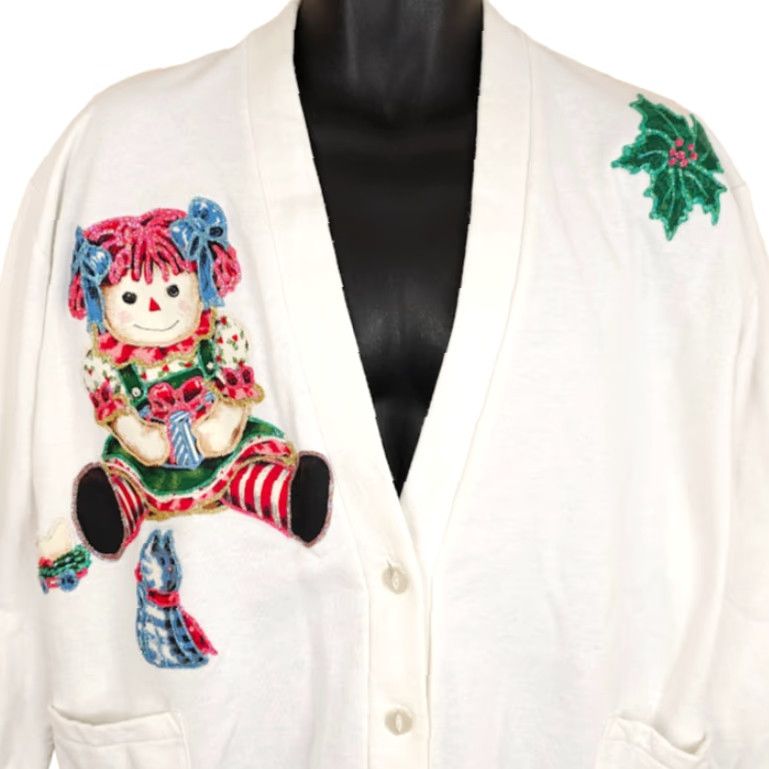 Vintage VINTAGE Raggedy Anne Christmas Cardigan Sweatshirt Womens XL Made In USA Size XL / US 12-14 / IT 48-50 - 2 Thumbnail