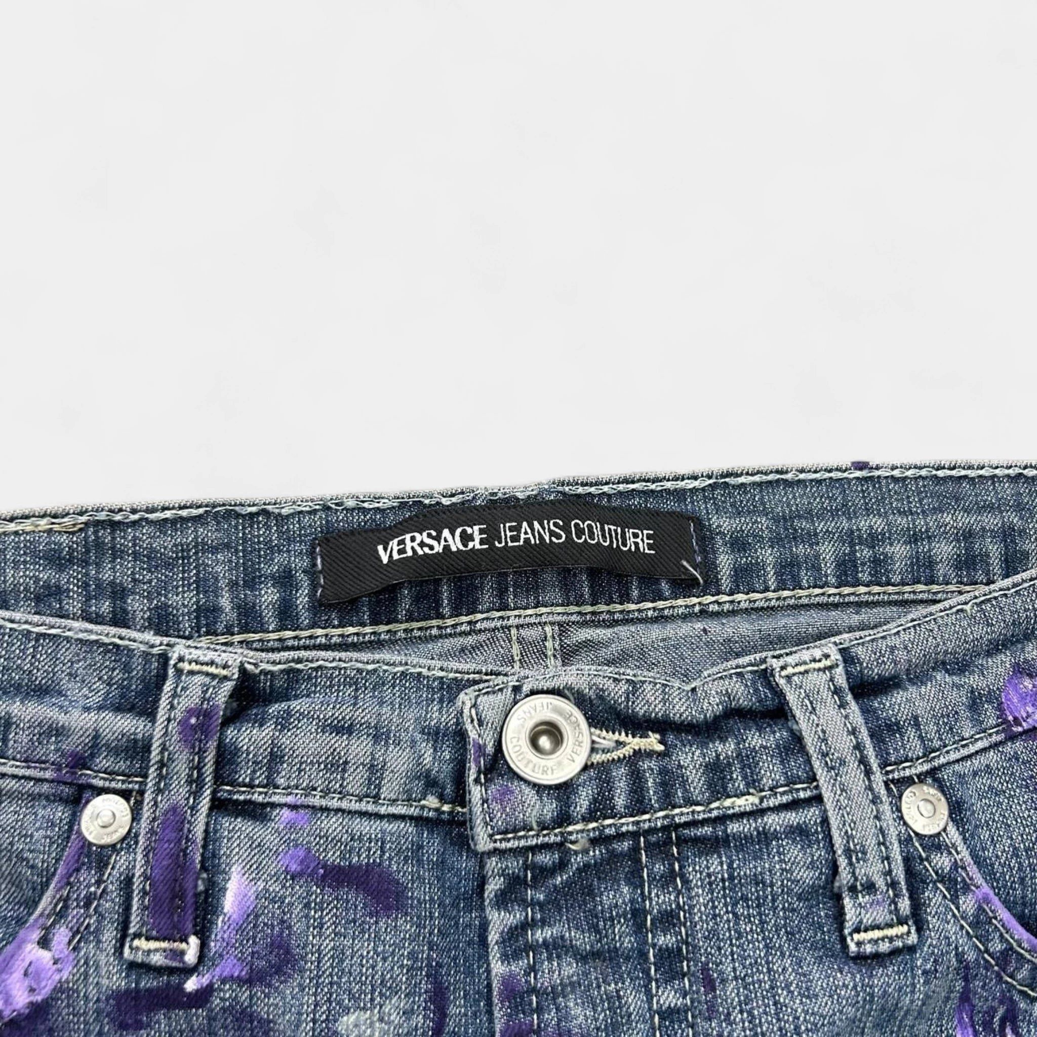 Versace Versace Jeans Couture 2000s Blue Painted Denim Flared Pants Size 27" / US 4 / IT 40 - 4 Thumbnail