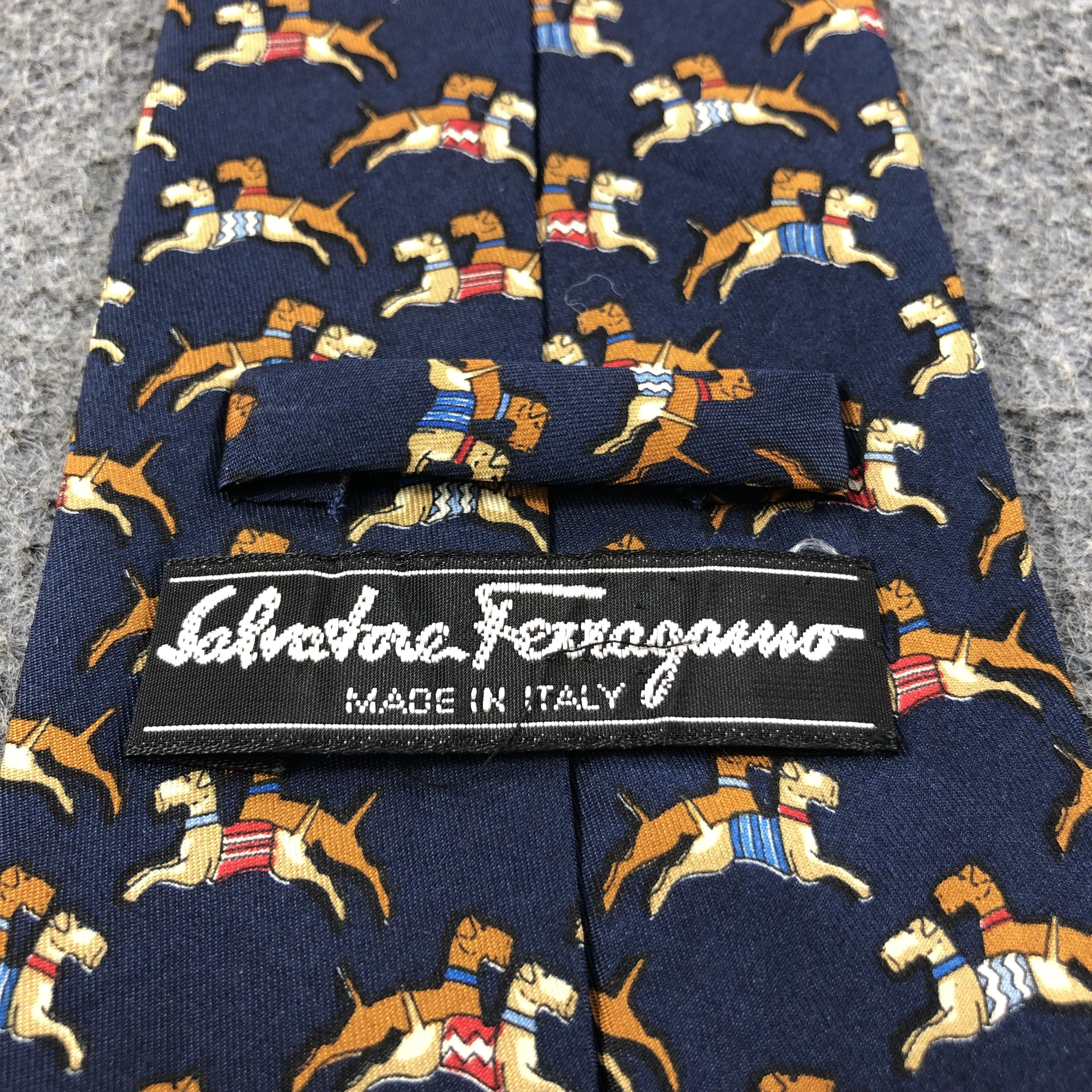 Salvatore Ferragamo × Vintage Salvatore Ferragamo Doggies Design Silk Neck Ties T40 Size ONE SIZE - 3 Thumbnail