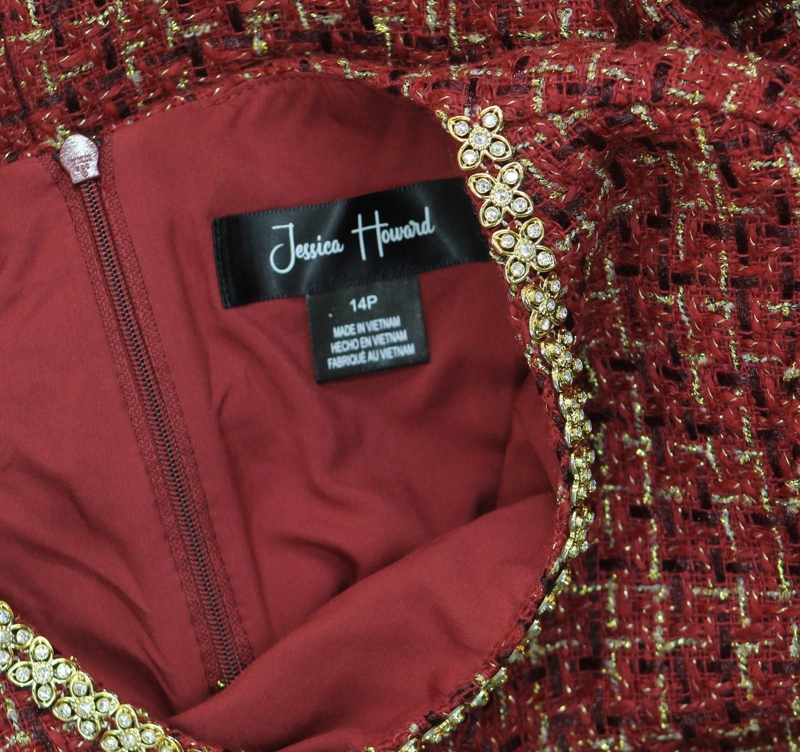 Other Jessica Howard Tweed Embellished Shift Dress Red / Gold 14p Size XL / US 12-14 / IT 48-50 - 4 Thumbnail