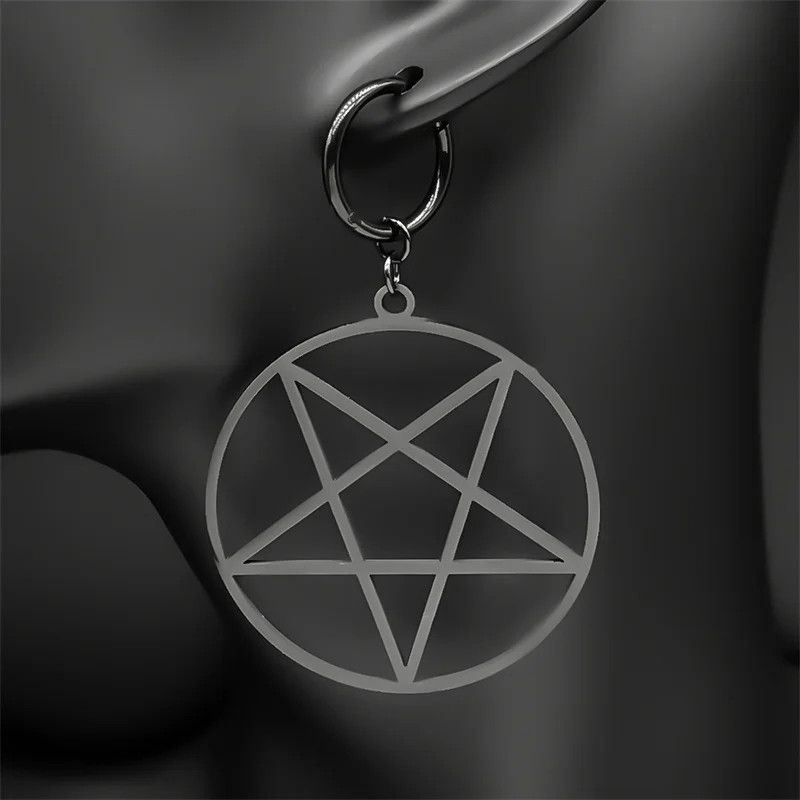 Jewelry Big Round Pentagram Gothic Hoop Earrings Jewelry Gift Size ONE SIZE - 1 Thumbnail
