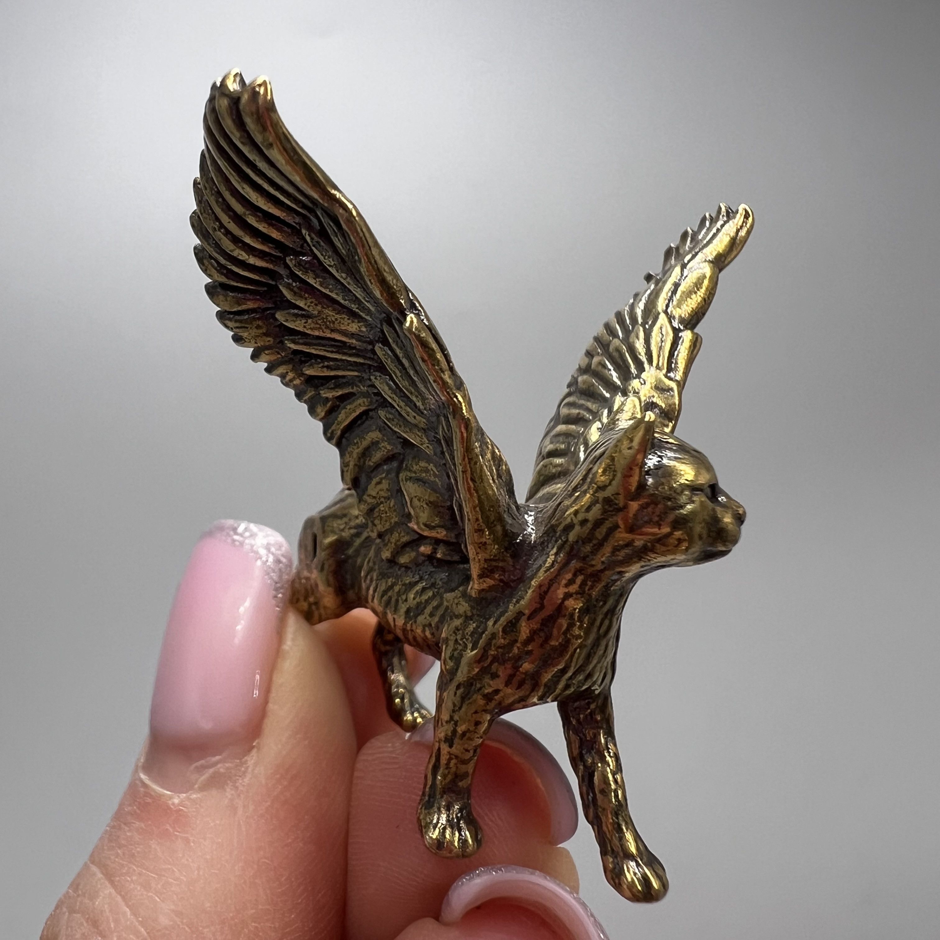 Vintage Vintage Mini Figure Cat with Wings Brass Bronze Decor Size ONE SIZE - 3 Thumbnail