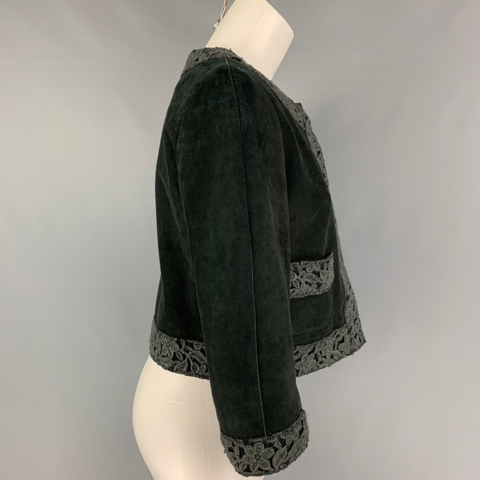 Dolce & Gabbana DOLCE & GABBANA 8 Dark Green Suede Mixed Patterns Jacket Size M / US 6-8 / IT 42-44 - 2 Thumbnail