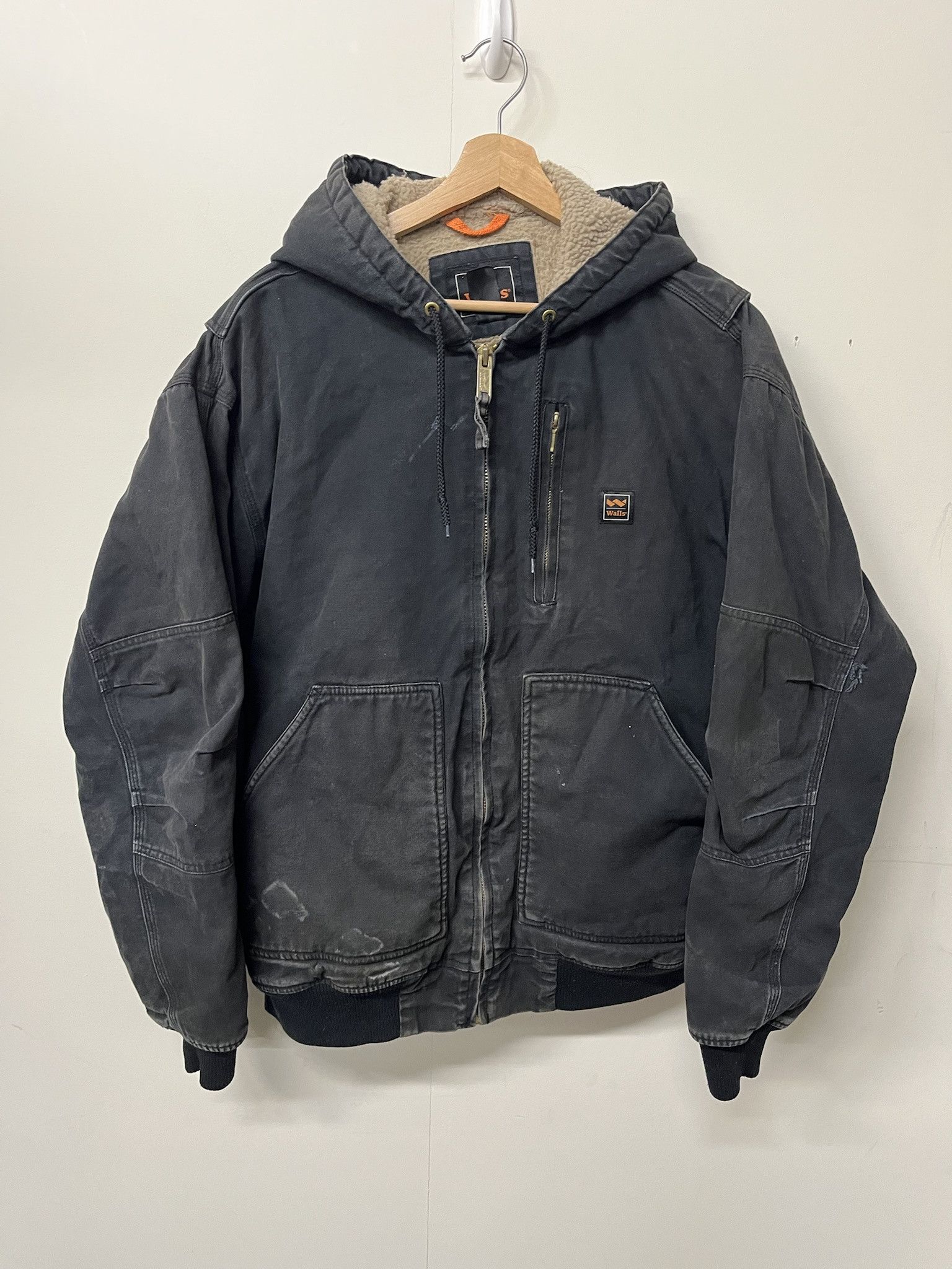 Vintage Walls Fleece Lined Carhartt Style Canvas Hooded Work Active Jacket Size XL