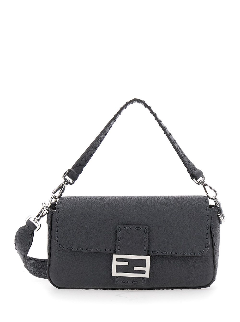 Fendi “Baguette” Grey Shoulder Bag with Contrast Stitching in Leather Man Size ONE SIZE - 1 Thumbnail
