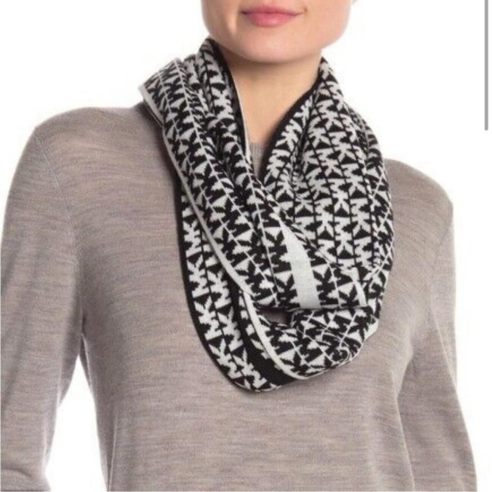 Michael Kors MICHAEL Michael Kors Infinity Scarf Black White Logo Stripe Size ONE SIZE - 1 Thumbnail