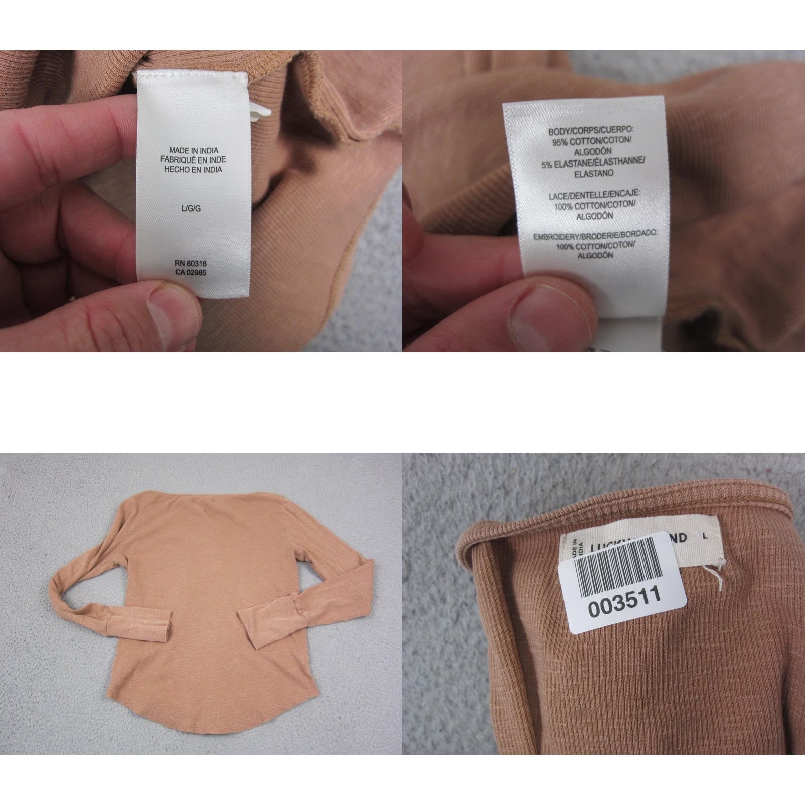 Lucky Brand Lucky Brand Shirt Womens Large Brown V-Neck Henley Lace Trim Top Size L / US 10 / IT 46 - 8 Thumbnail