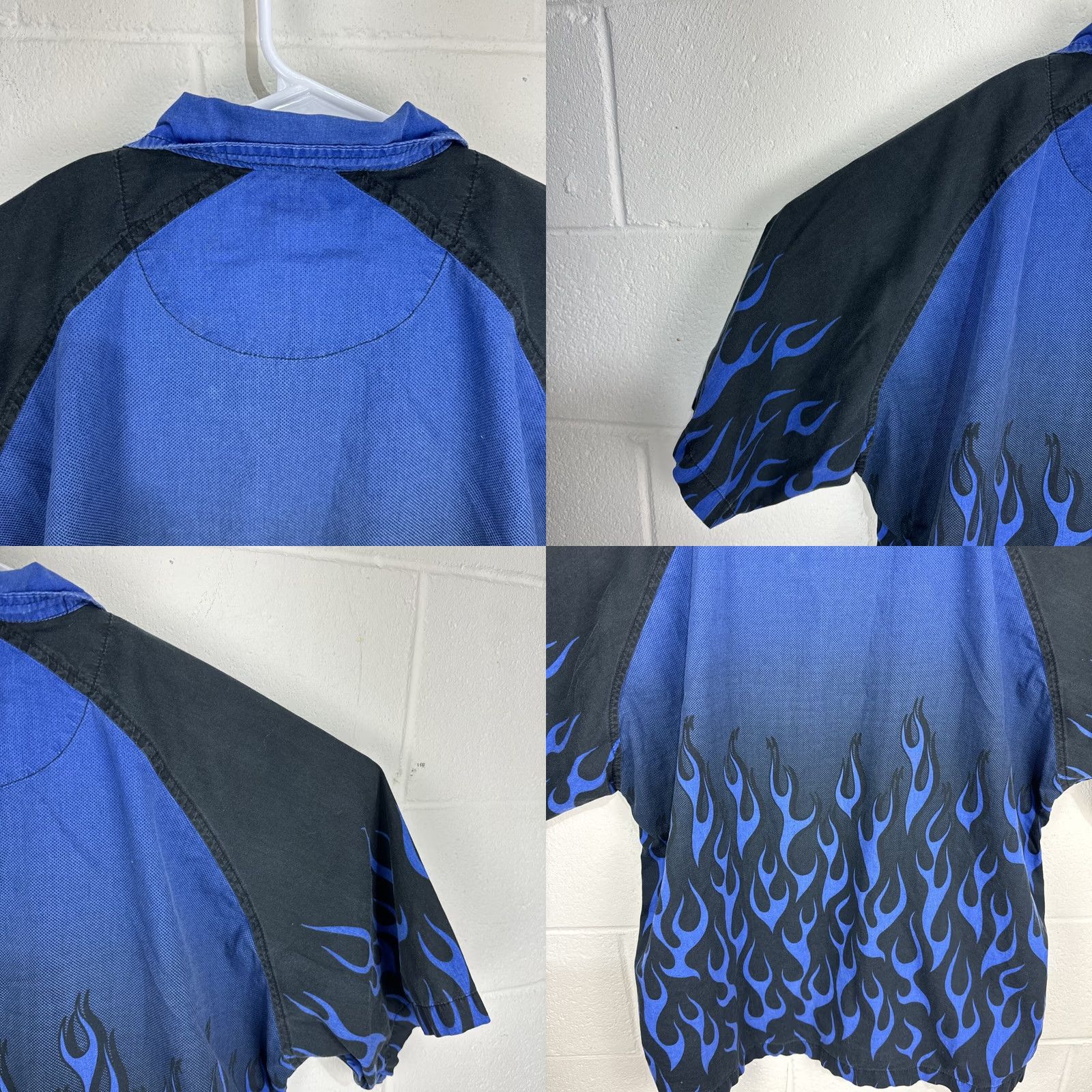 Vintage VINTAGE No Boundaries Shirt Large Blue Flame Black Button Up Short Sleeve Car Size US L / EU 52-54 / 3 - 9 Thumbnail