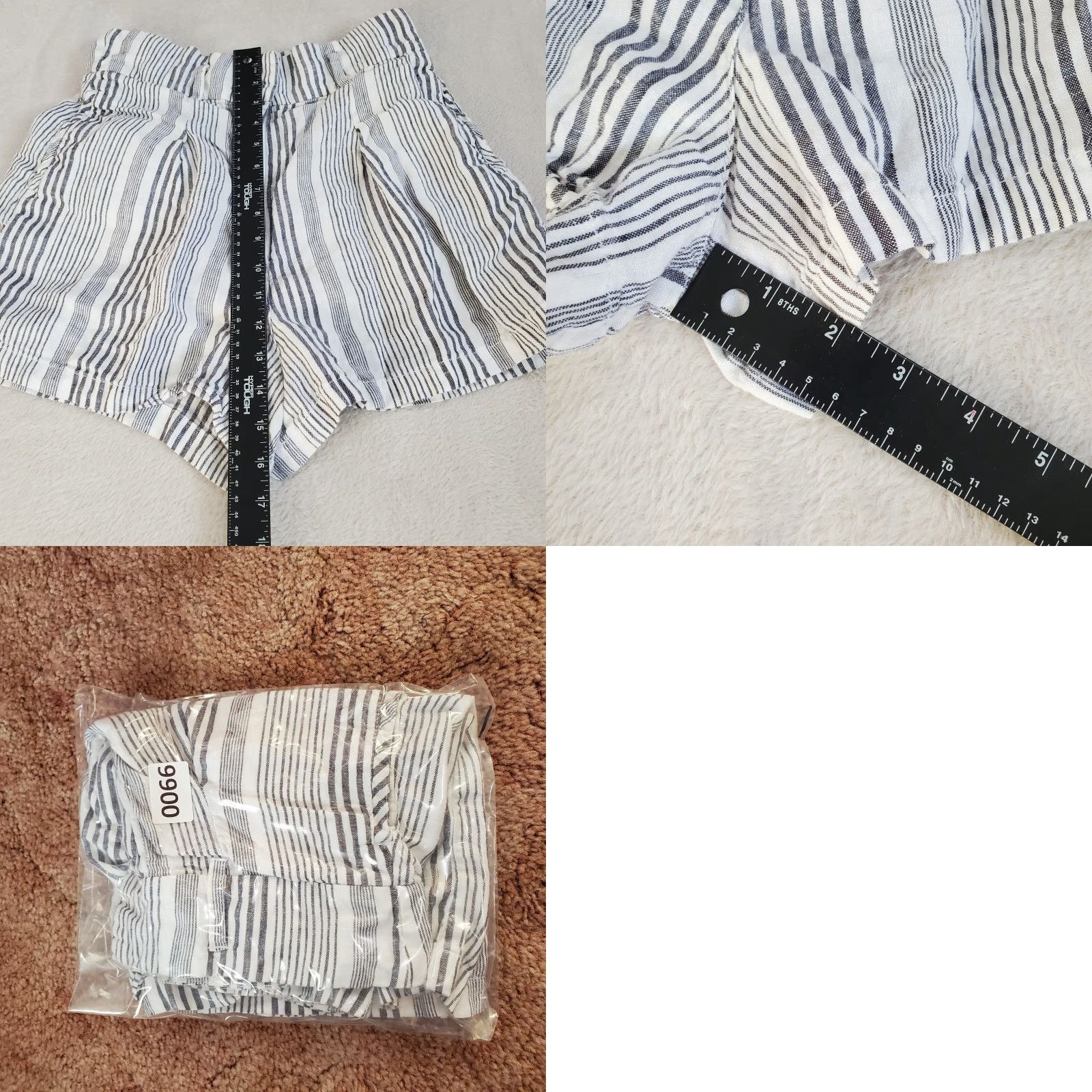 Vintage C&C California Shorts Gray White Stripe 100% Linen High Waisted Pockets Size 8 Size 30" / US 8 / IT 44 - 8 Thumbnail