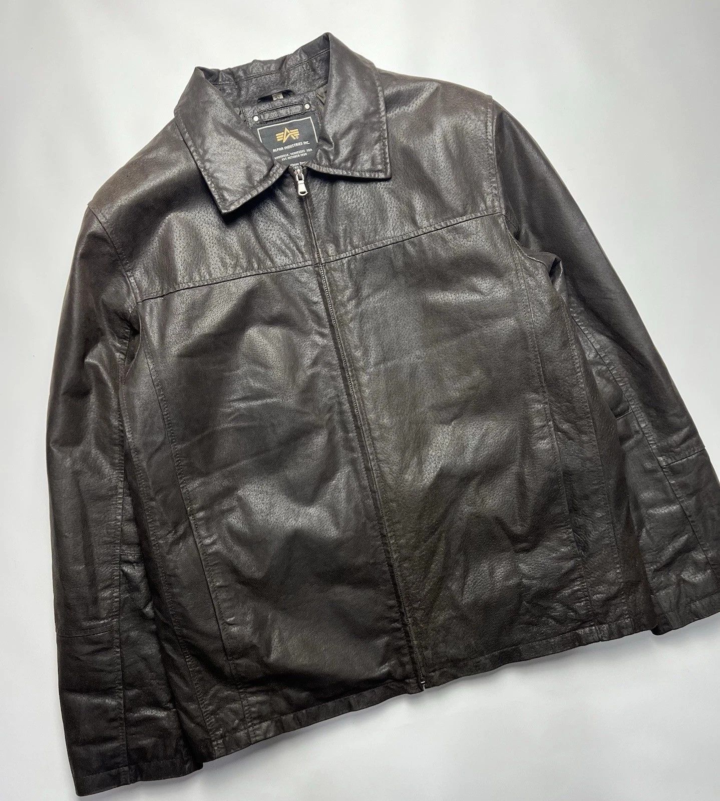 Alpha Industries Alpha Industries Vintage 90's Men's Brown Leather Zip Jacket Size US L / EU 52-54 / 3 - 3 Thumbnail