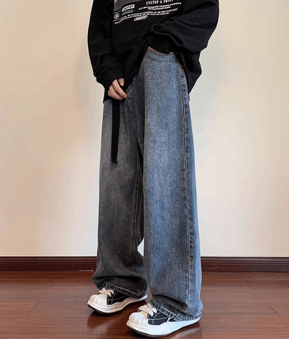 Japanese Brand Men's retro belt jeans high street loose straight y2k Size US 32 / EU 48 - 2 Thumbnail