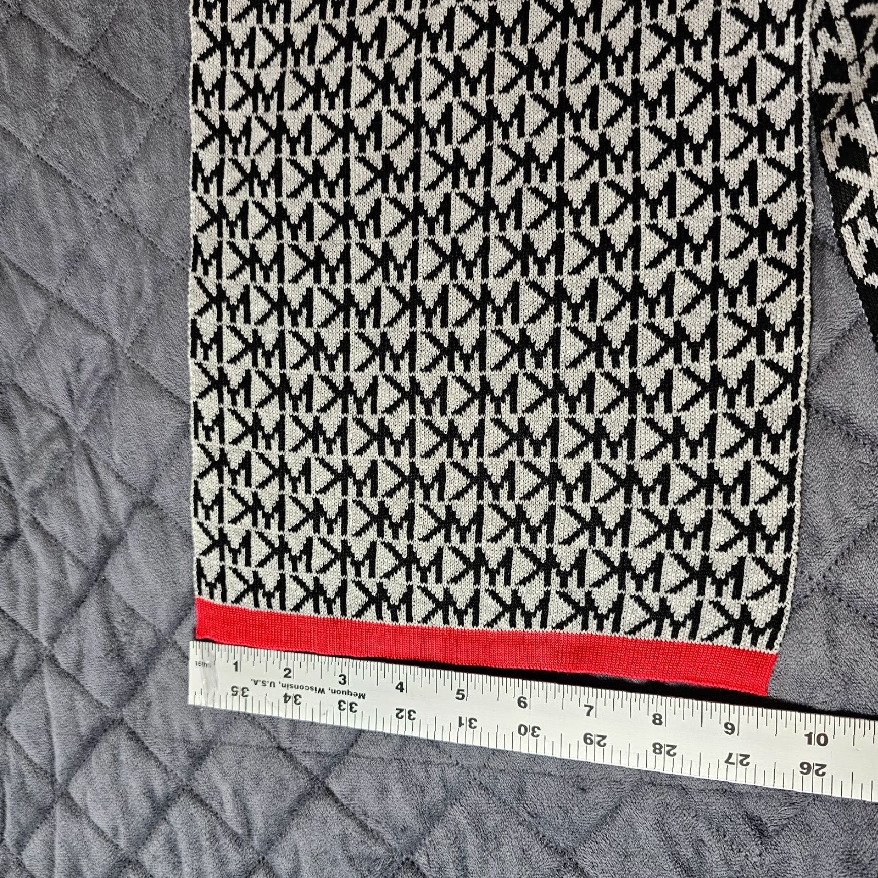 Michael Kors MICHAEL KORS Scarf Logo Print Acrylic Knit Black Red Ends 65" x 9" Unisex Size ONE SIZE - 6 Thumbnail