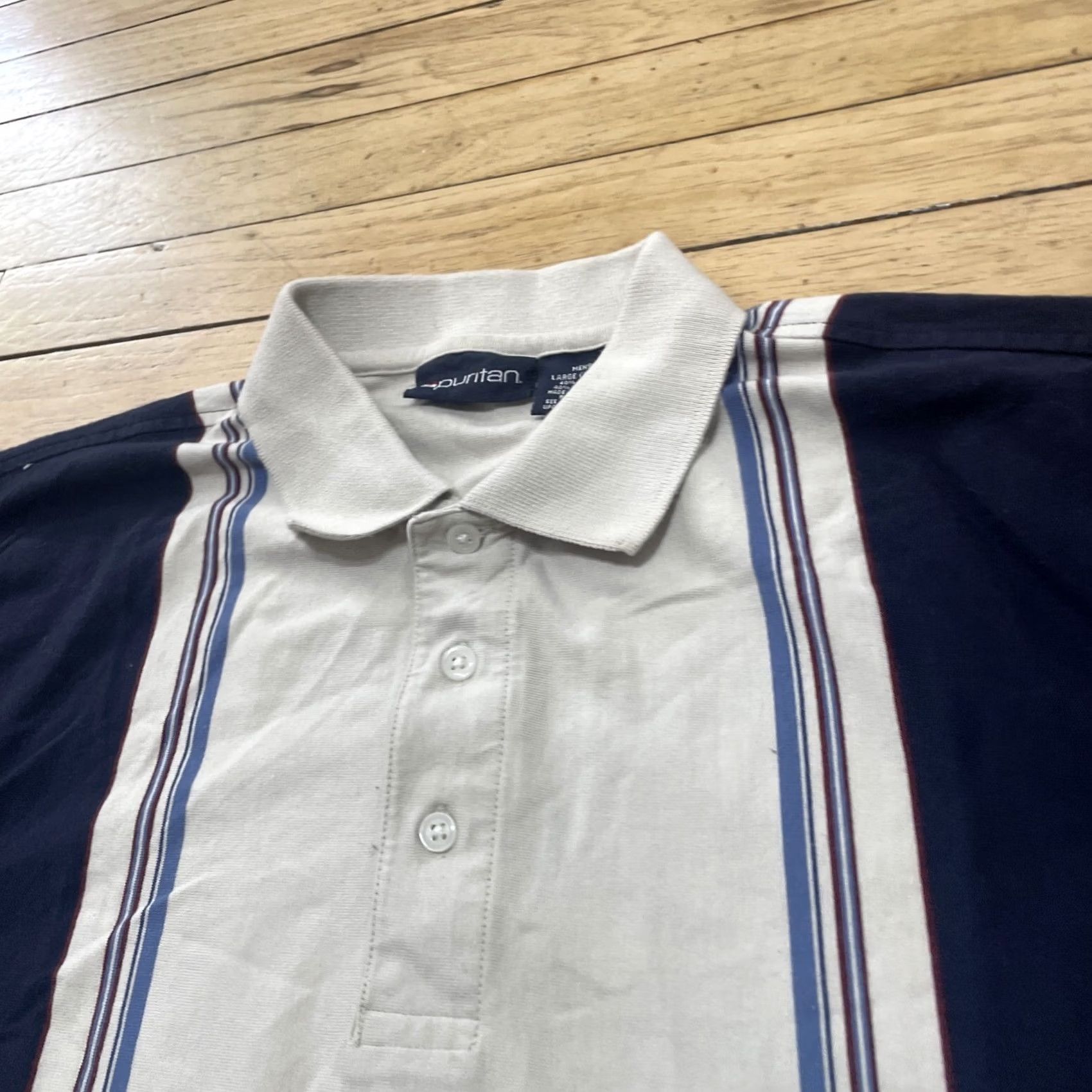 Vintage VINTAGE Puritan Polo Shirt Men L 42-44 VTG Y2k Streetwear Iconic 2 Stripe Blue Cream Shirt Mens L Ivory Striped Mood: Classic Beach Bowling Shirt Size US L / EU 52-54 / 3 - 2 Thumbnail