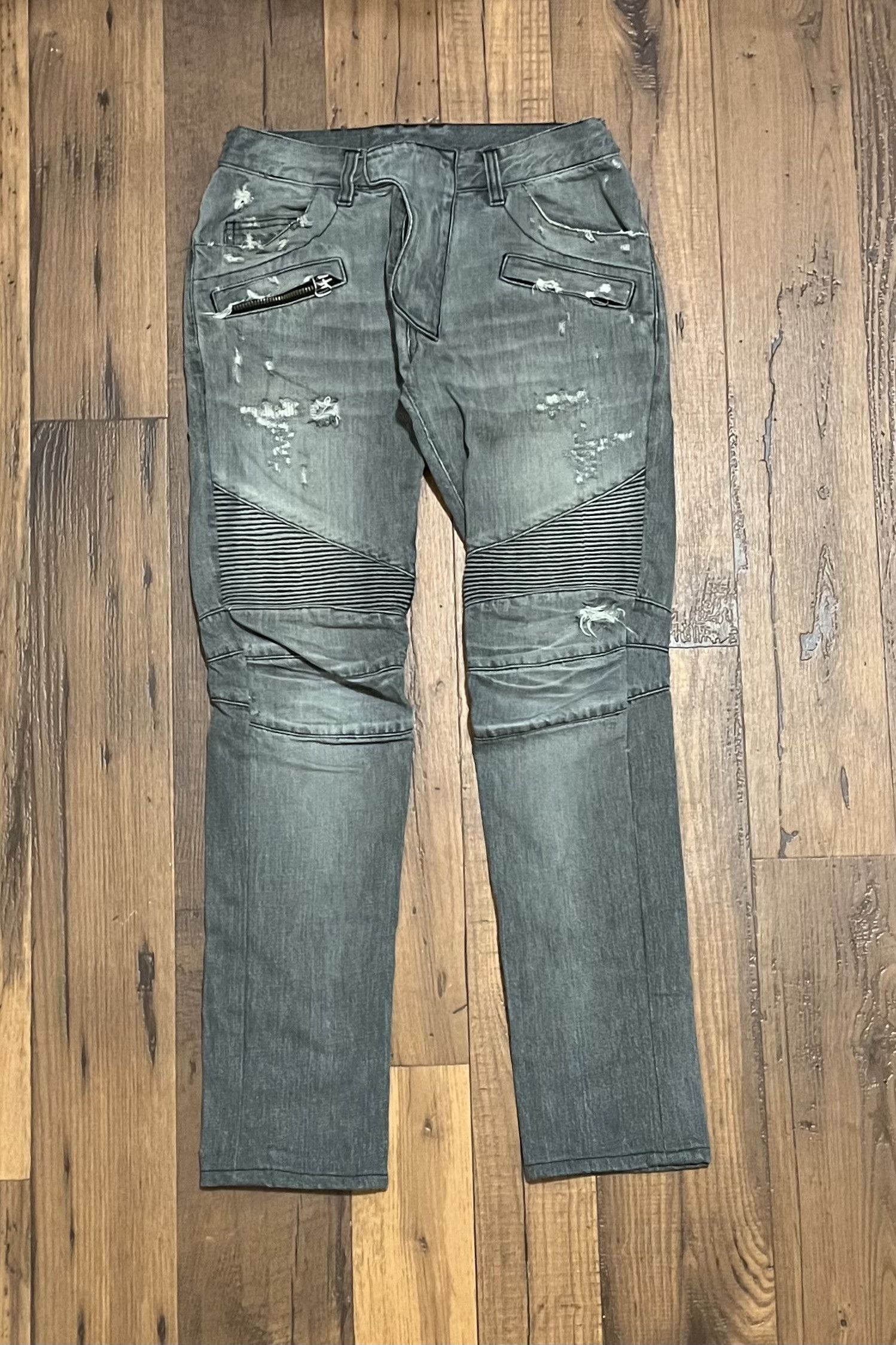 image of Balmain Biker Jeans Denim Pants in Grey, Men's (Size 30)