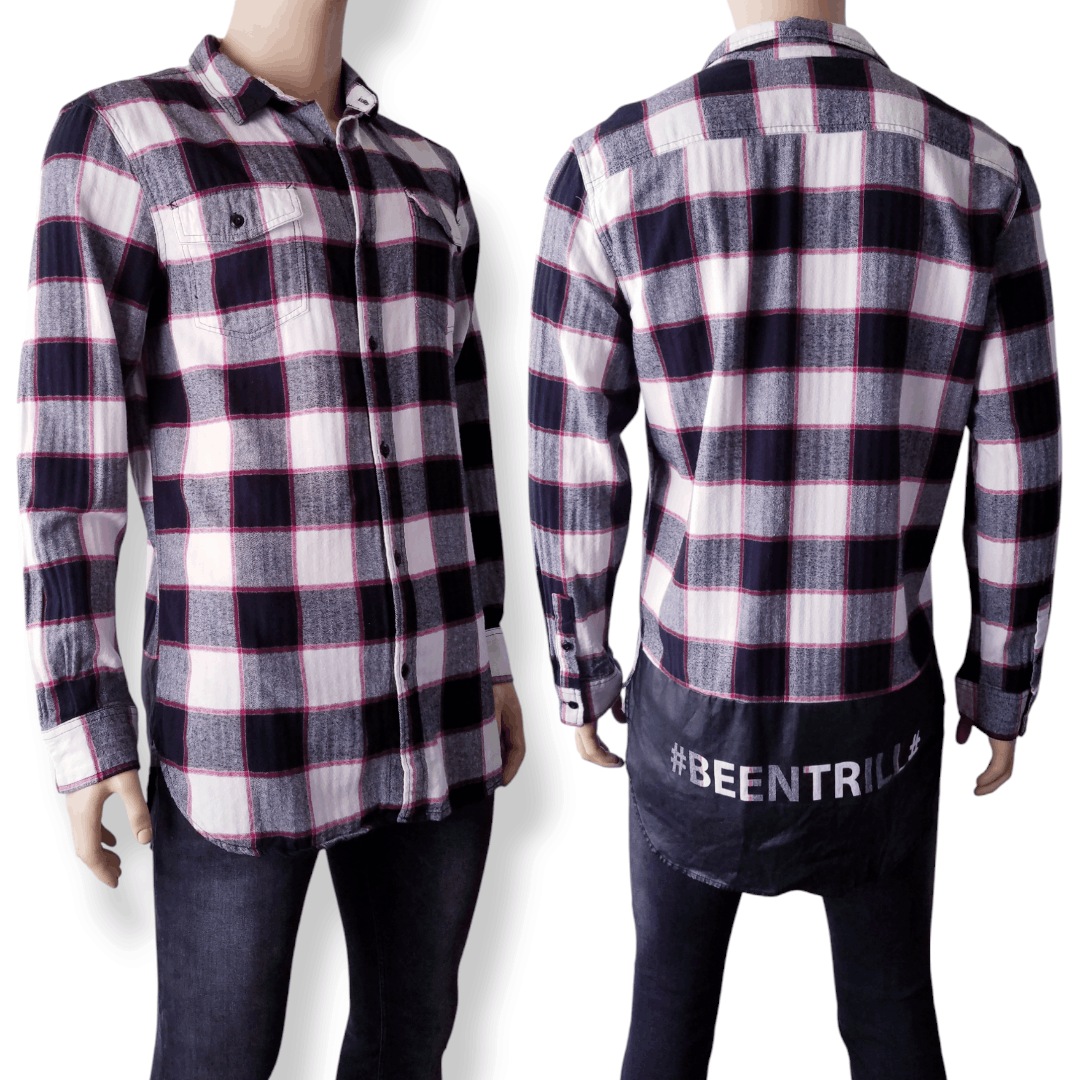 Been Trill Been Trill Black & White Plaid Flannel Long Line Logo Shirt Size US XL / EU 56 / 4 - 1 Thumbnail