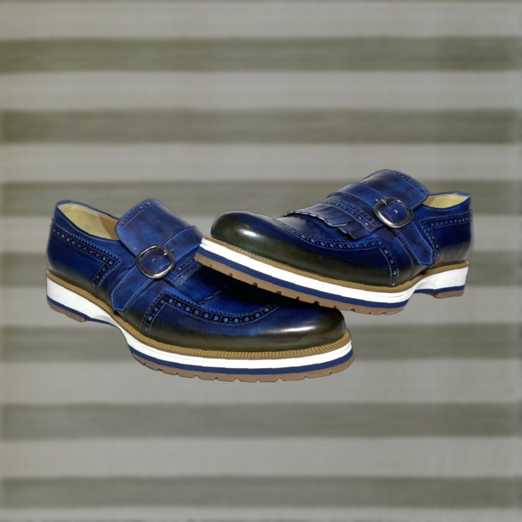 Vintage Francesco Benigno Canto de' Ricci Firenze Italy Men's Monk Strap Leather Loafers Dress Slip On Sz 11 Blue UK 10 Leatheroutsole Rubber Size US 10 / EU 43 - 1 Thumbnail