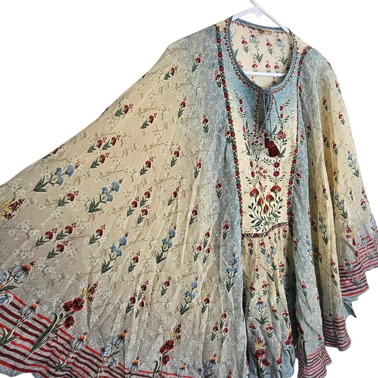 Anime Anita Dongre Womens Floral Tasseled Tunic 16 Flowy Cottage Size XXL / US 16-18 / IT 52-54 - 3 Thumbnail