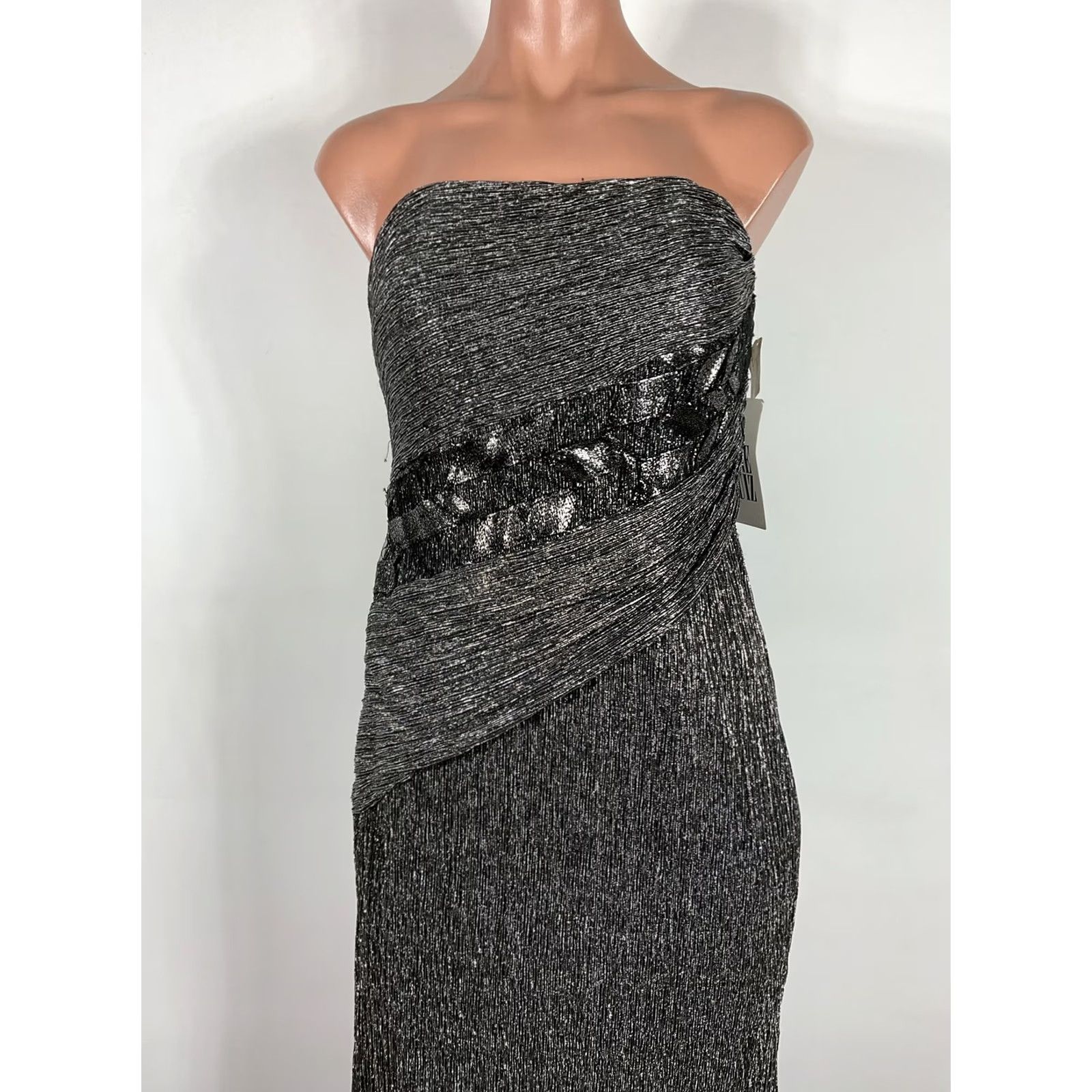 Neiman Marcus VINTAGE Rene Ruiz Neiman Marcus Silver Sequin Cocktail Dress Midi Pleated Metallic Lame Size L / US 10 / IT 46 - 4 Thumbnail