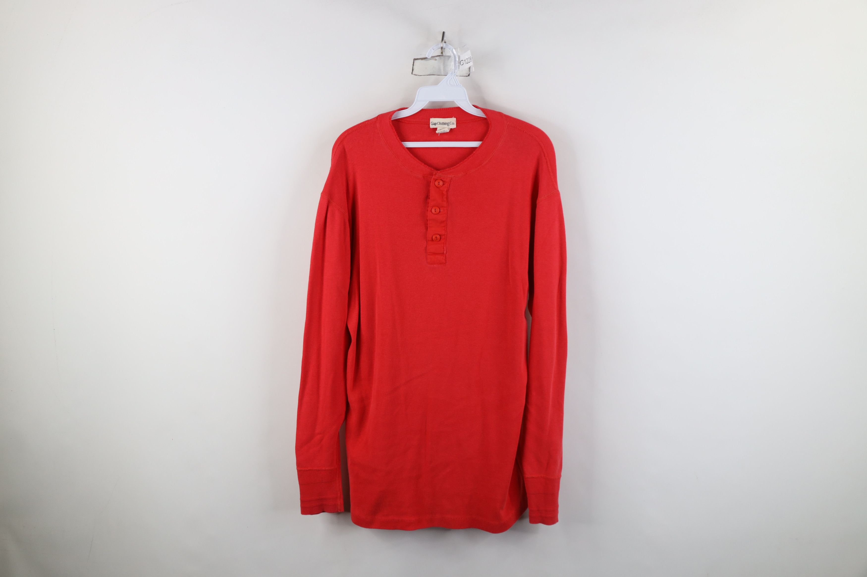 Gap Vintage 80s 90s Gap Ribbed Knit Henley T-Shirt Red Cotton Size US L / EU 52-54 / 3 - 1 Thumbnail