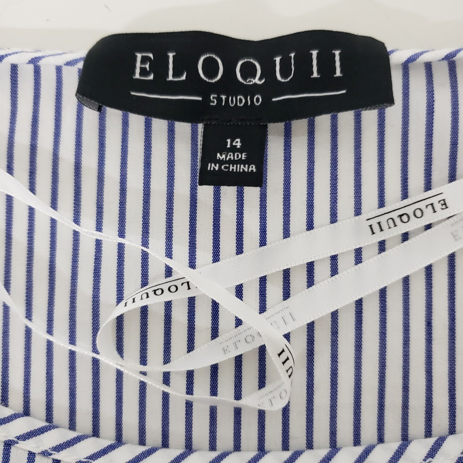 Nordstrom Eloquii Blouse Tunic Top Plus14 Pinstriped Floral Embroidery Size XL / US 12-14 / IT 48-50 - 13 Thumbnail