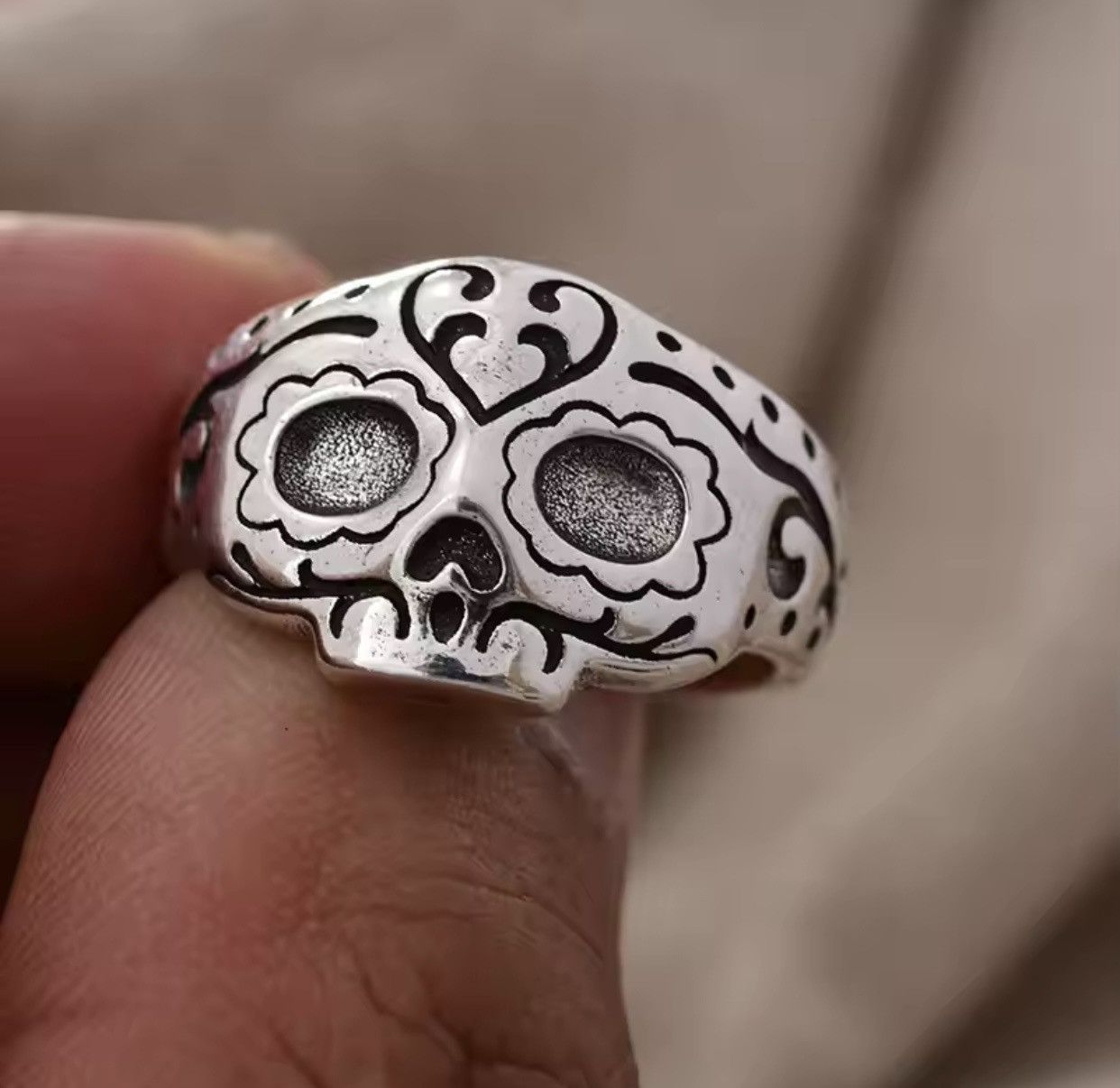 Jewelry Exaggerated Skull Mask Design Vintage Thai Silver Ring Size ONE SIZE - 4 Thumbnail