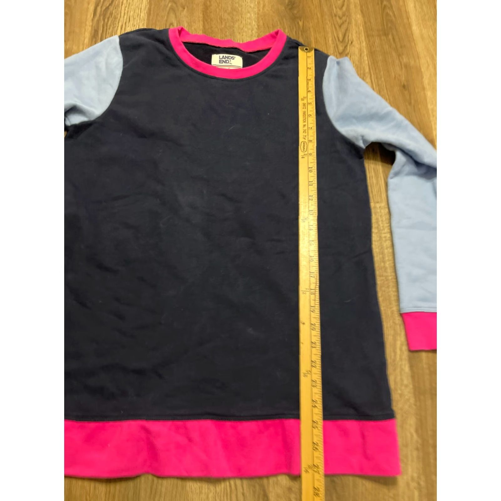 Lands' End Lands' End Sweater Women's Size Medium Pullover Crew Neck Long Sleeve Dark Blue Pink Solid Casual Fall Spring Summer Regular Womens Size M / US 6-8 / IT 42-44 - 6 Thumbnail