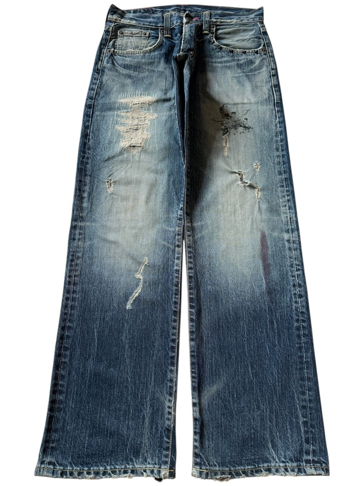 Edwin Vintage Edwin 504 Punk Distressed Baggy Jeans Size US 31 - 1 Thumbnail