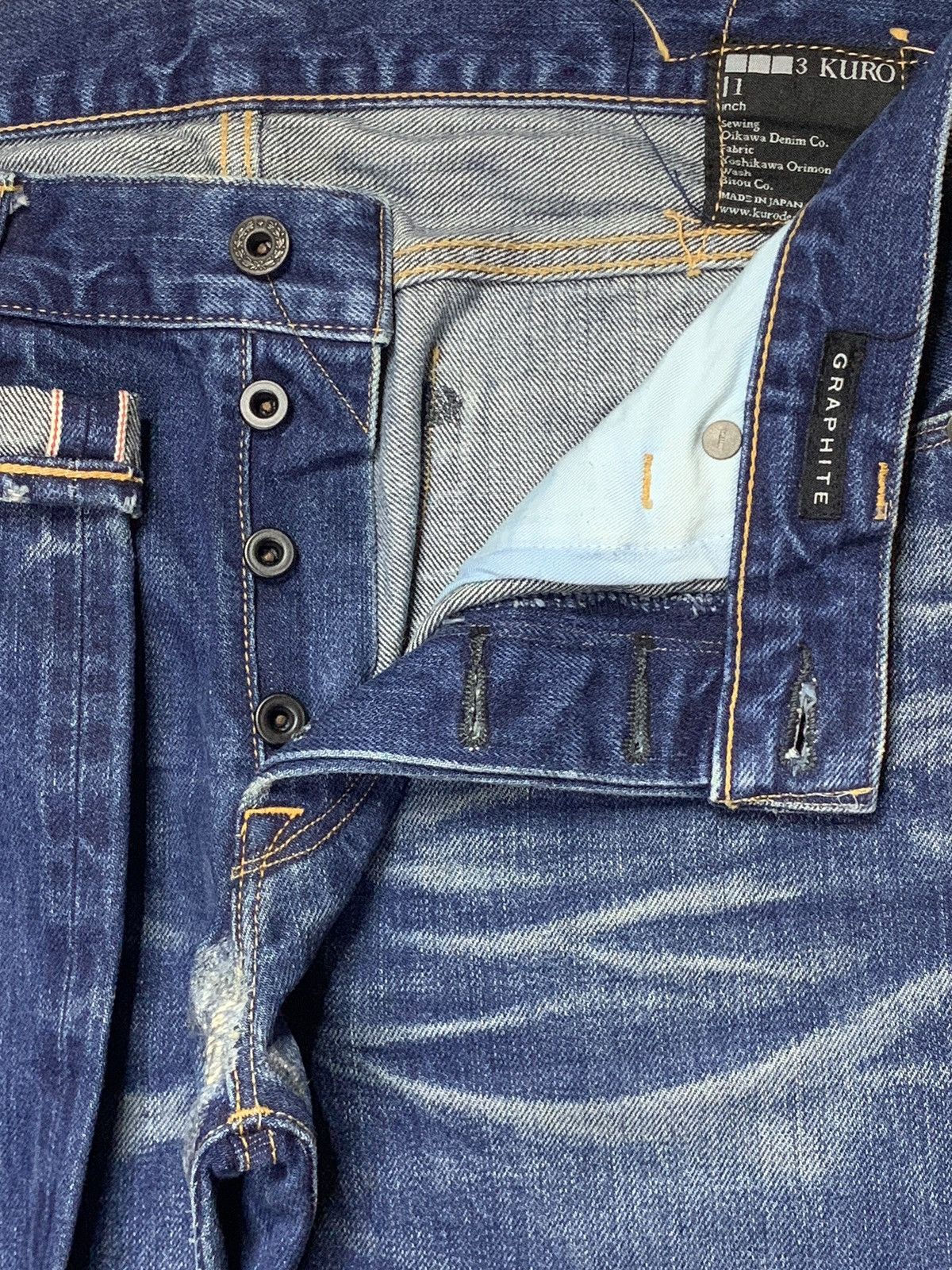 KURO Vintage Japanese Kuro Mud Wash Selvedge Jeans Size US 33 - 4 Thumbnail