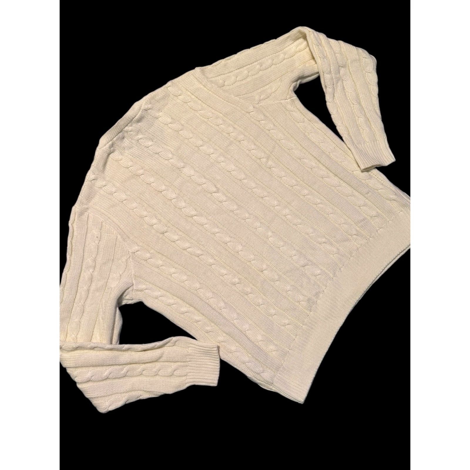 Polo Ralph Lauren VINTAGE Polo Ralph Lauren Sweater Cable Knit Cotton Cashmere Cream Mens L Crew Neck Pullover Size US L / EU 52-54 / 3 - 6 Thumbnail