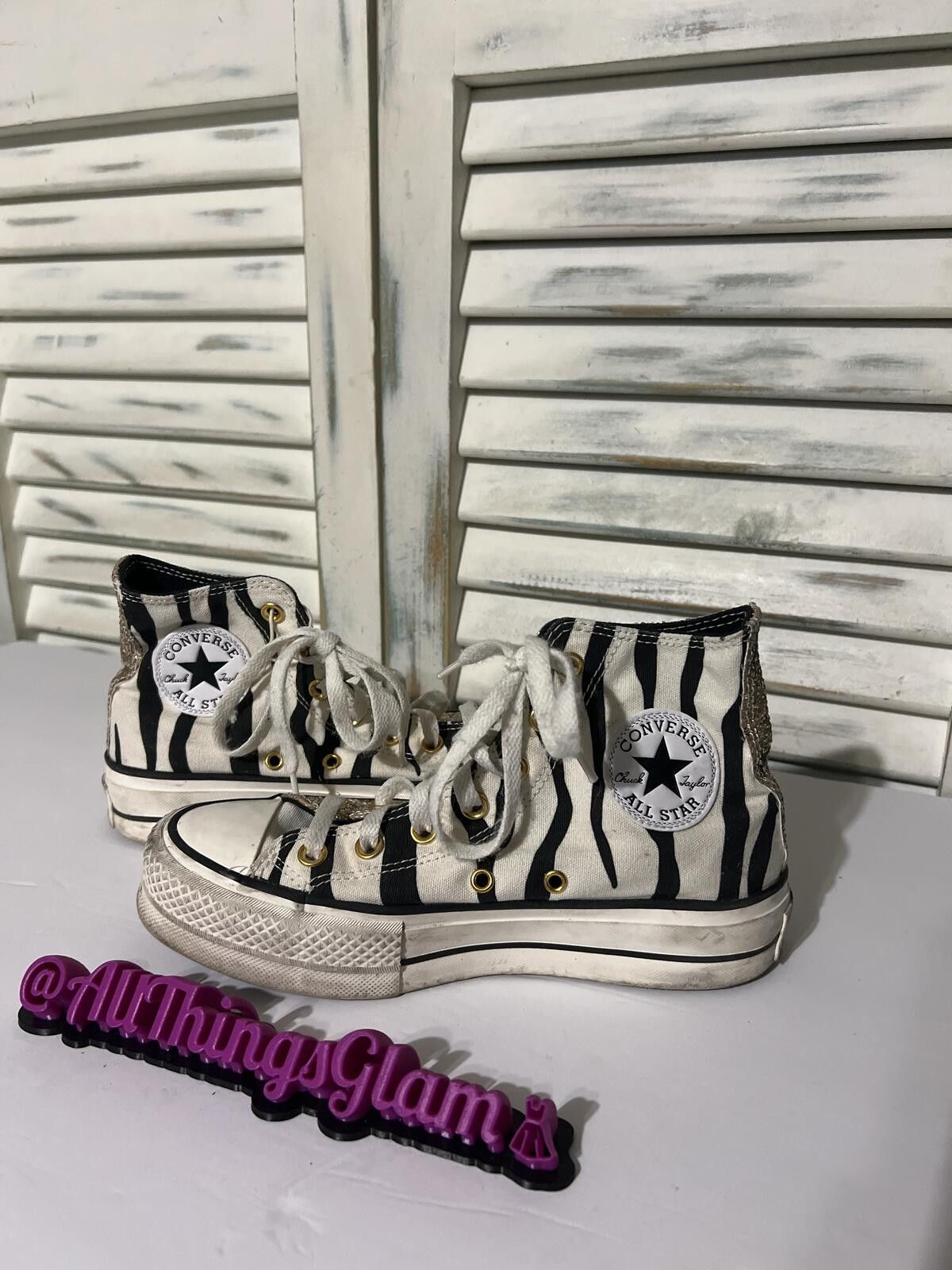 Converse Converse High Top Sneakers with Gold Glitter Zebra Print 4.5 Size US 4.5 / IT 34.5 - 5 Thumbnail