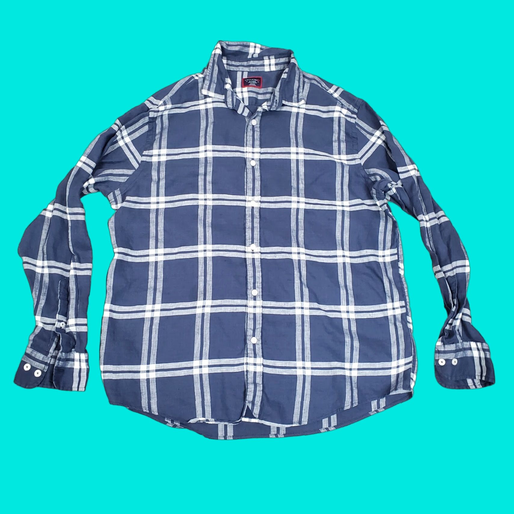 UNTUCKit UNTUCKit Shirt Mens XL Blue White Button-Up Long Sleeve Linen Collar Plaid Casual Outdoor Button-Down Mens Size US XL / EU 56 / 4 - 1 Thumbnail
