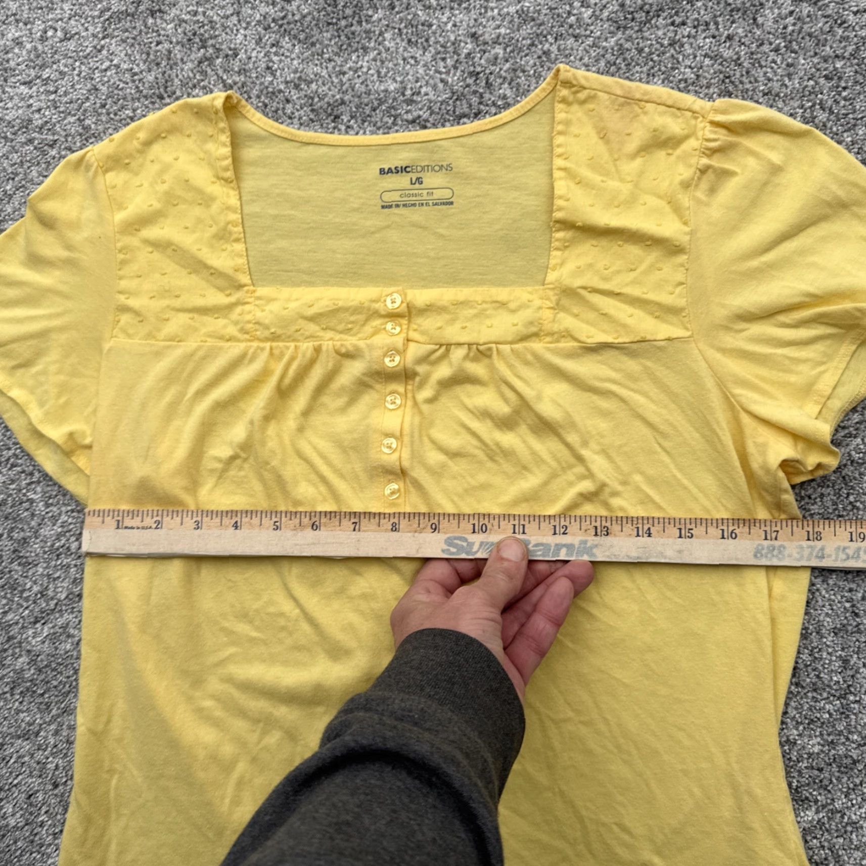 Basic Editions Basic Editions Y2K Style Top Blouse Women L Yellow Square Neck Short Sleeve Button Casual Lightweight Jersey 60% Cotton 40% Polyester Peasant Prairie Size L / US 10 / IT 46 - 3 Thumbnail