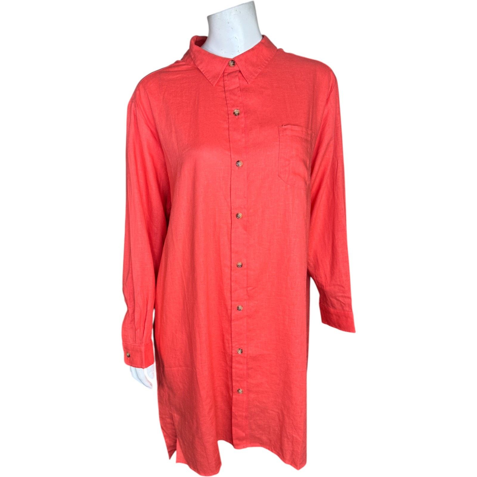 Other Encore Idina Menzel Coral Linen Blend Tunic Shirt Dress LP Size L / US 10 / IT 46 - 1 Thumbnail