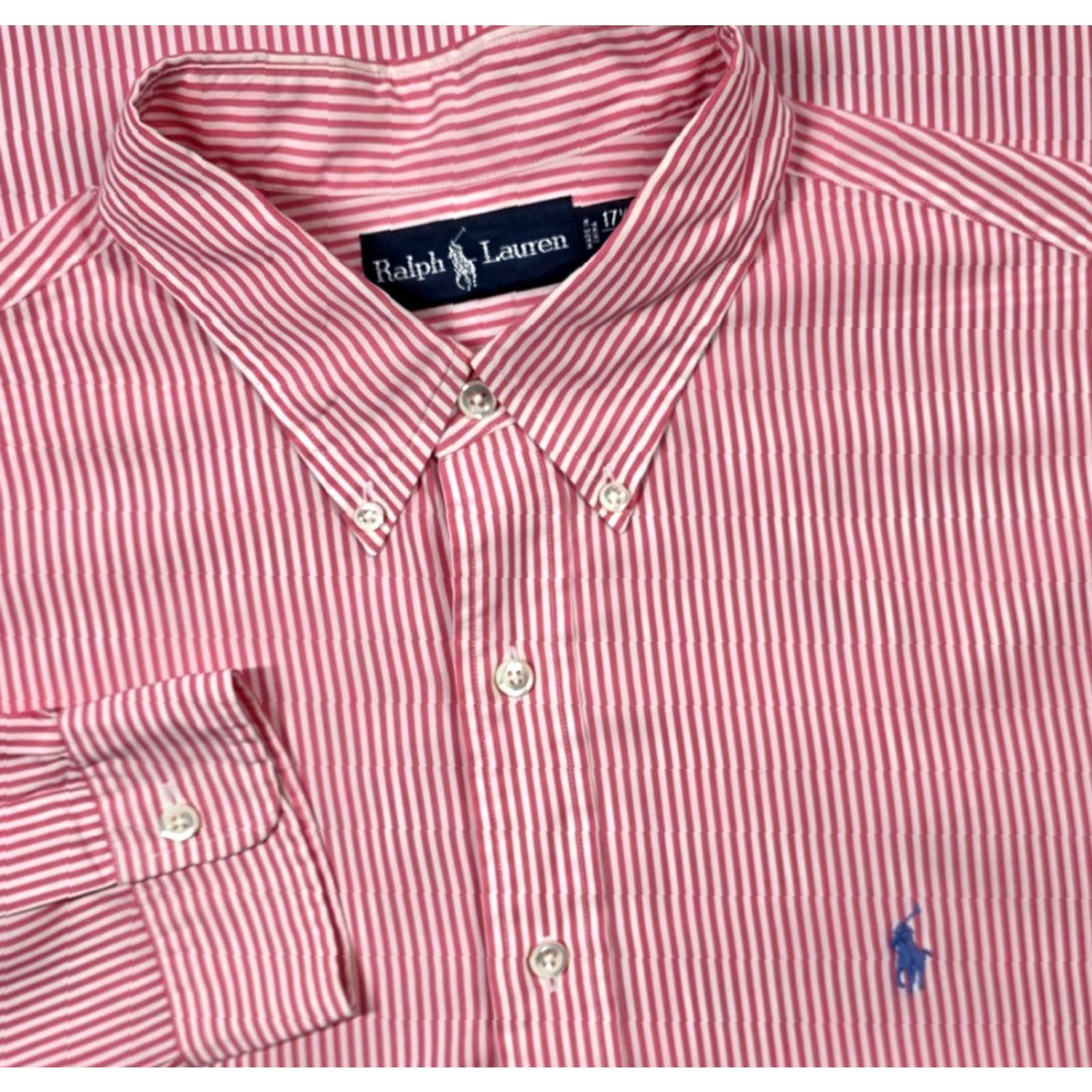 Polo Ralph Lauren VINTAGE Polo Ralph Lauren Shirt Mens 17.5 Pink Stripe Poplin Bengal Long Sleeve Button-Up Knit? Size US XXL / EU 58 / 5 - 2 Thumbnail