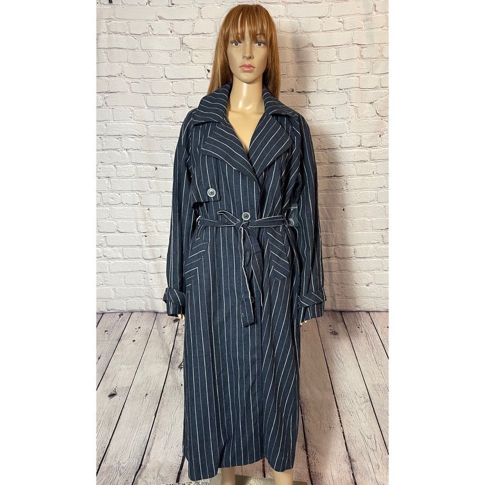 Free People New Free People Linen Blend Blue Striped Melia Mac Trench C Size XS / US 0-2 / IT 36-38 - 3 Thumbnail