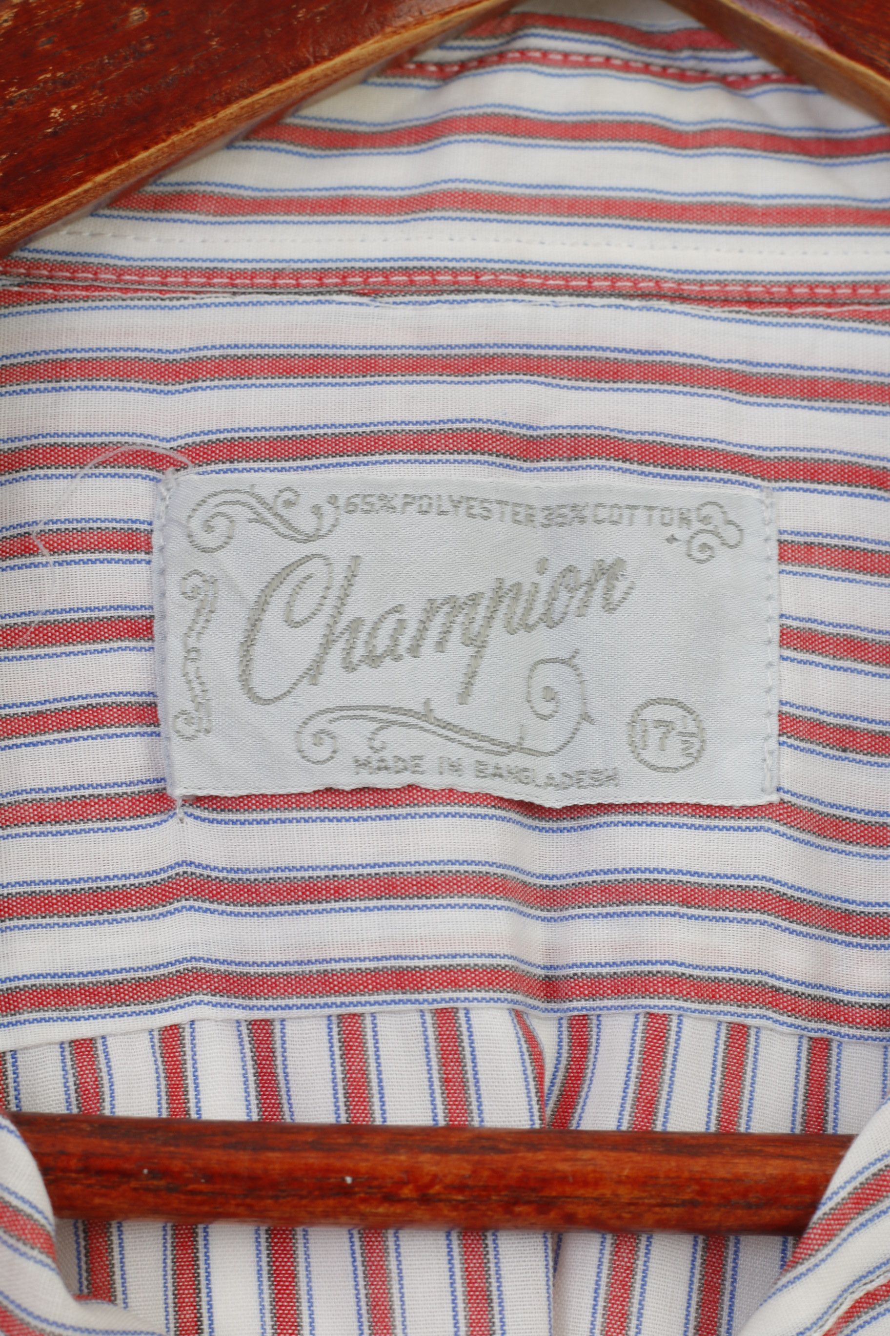 Champion Champion Men 17.5 XL Casual Shirt White Red Striped 11186 Size US XL / EU 56 / 4 - 4 Thumbnail
