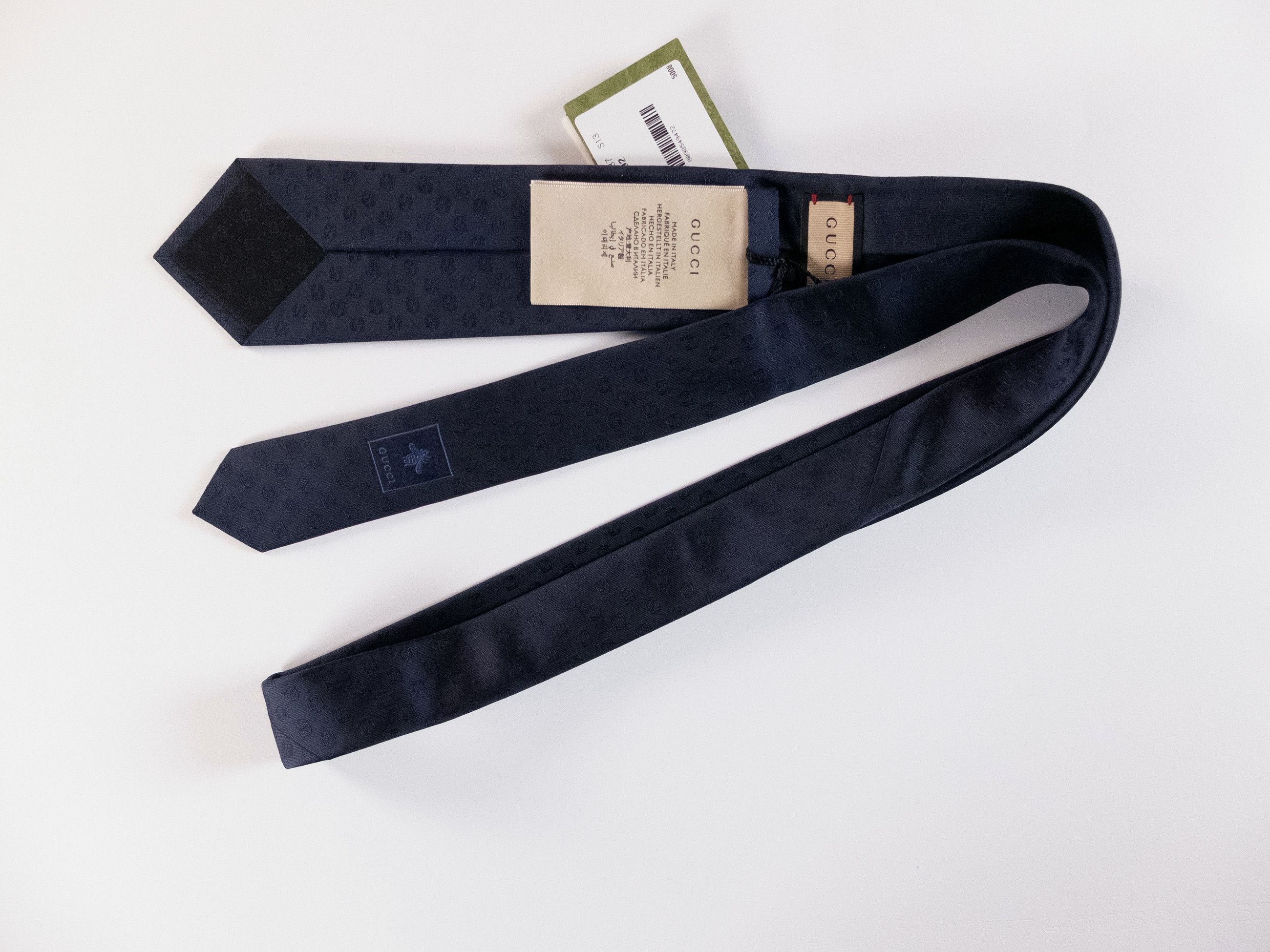 Gucci GUCCI navy blue interlocking G logo motif silk tie authentic Size ONE SIZE - 4 Thumbnail