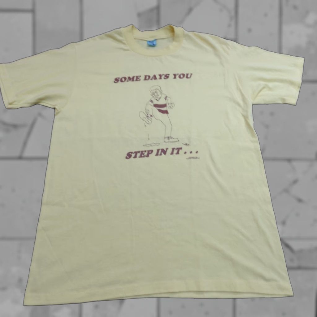 Vintage VINTAGE American Vintage Shirt Mens M Yellow Double-Sided Poop Stedman 1990s Cotton Blend Crew Neck Short Sleeve T-Shirt Size US M / EU 48-50 / 2 - 1 Thumbnail
