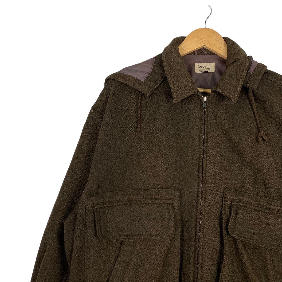 Japanese Brand LEONTE Olive Hooded Wool Bomber Jacket #1103-C50 Size US M / EU 48-50 / 2 - 6 Thumbnail