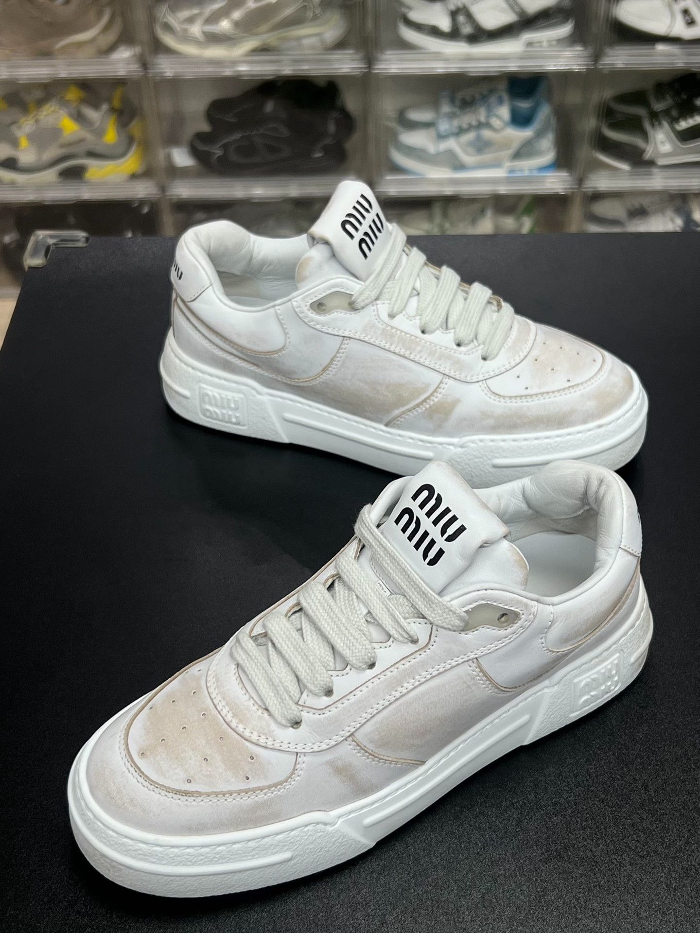 Miu Miu Miu Miu Distressed White Lowtop Sneakers us_7-5 Women Size US 7.5 / IT 37.5 - 1 Thumbnail