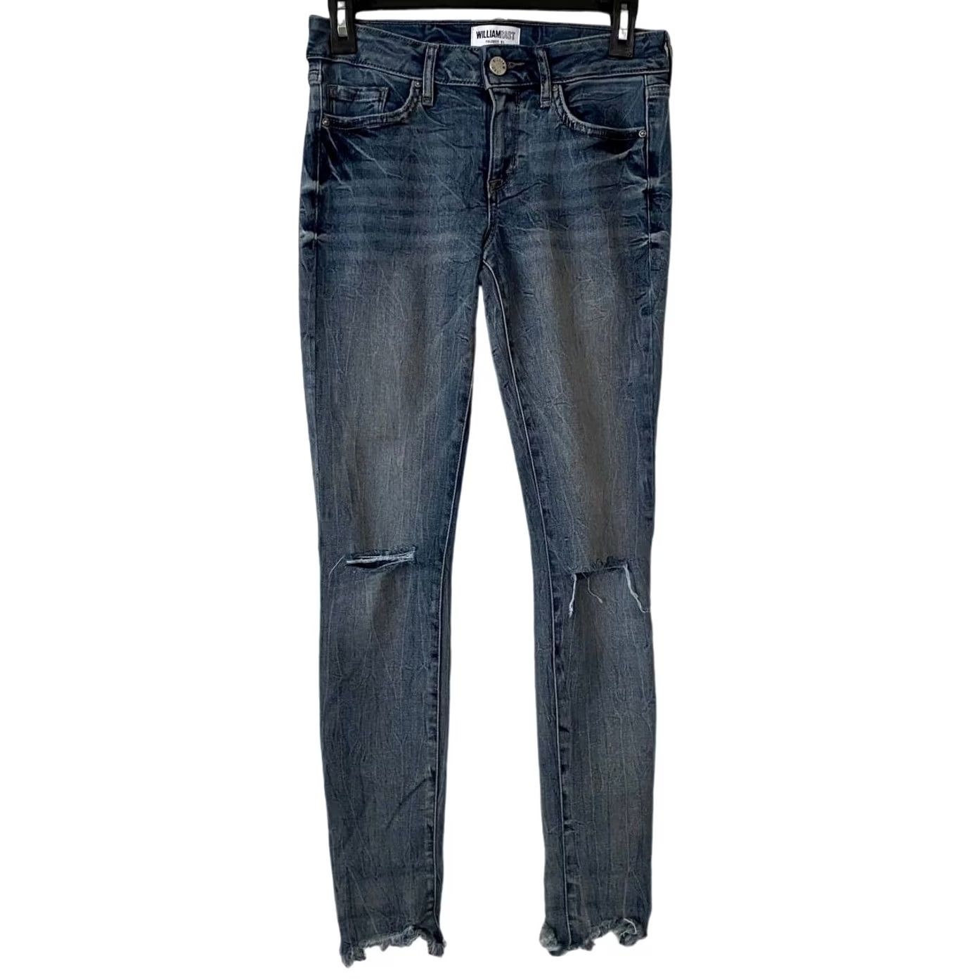 Denime William Rast Jeans Women's Distressed Blue Denim Skinny 25 Size Regular Zip Front Pockets Cotton Viscose Polyester Elastane Size 42" / US 20 - 2 Thumbnail