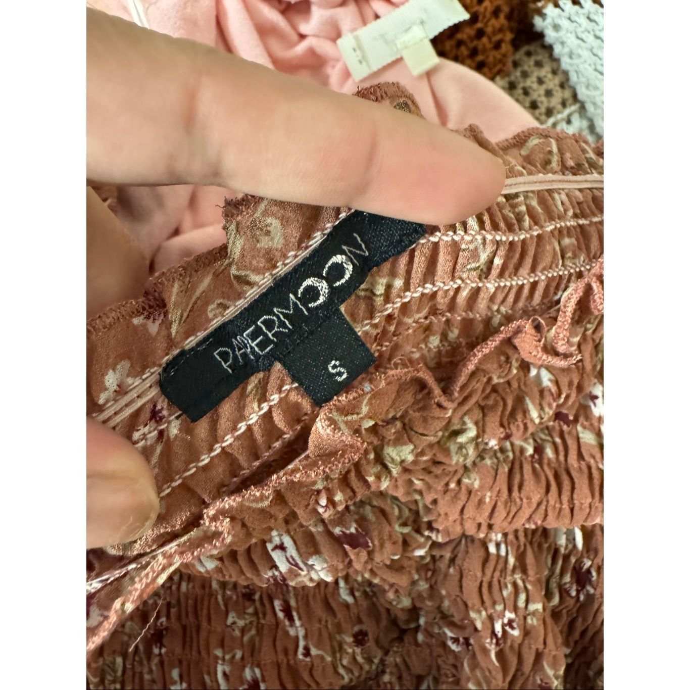 Other Papermoon Floral Long Sleeve Crop Top | Rust Smocked Ruched Size S / US 4 / IT 40 - 5 Thumbnail