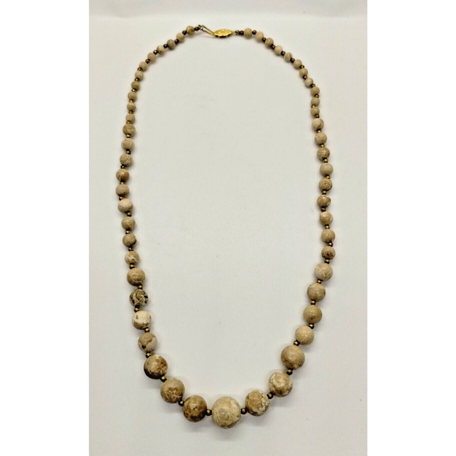 Vintage Stone Bead Necklace - Gold Tone Beads - 24-inches Size ONE SIZE - 1 Thumbnail