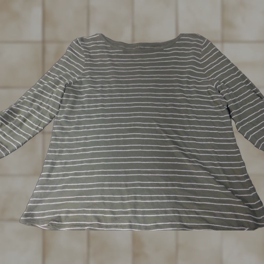 Talbots Talbots Blouse Shirt 2X Women Green Striped Pullover Casual Cotton Polyester Stretch Crew Neck Size XXL / US 16-18 / IT 52-54 - 1 Thumbnail