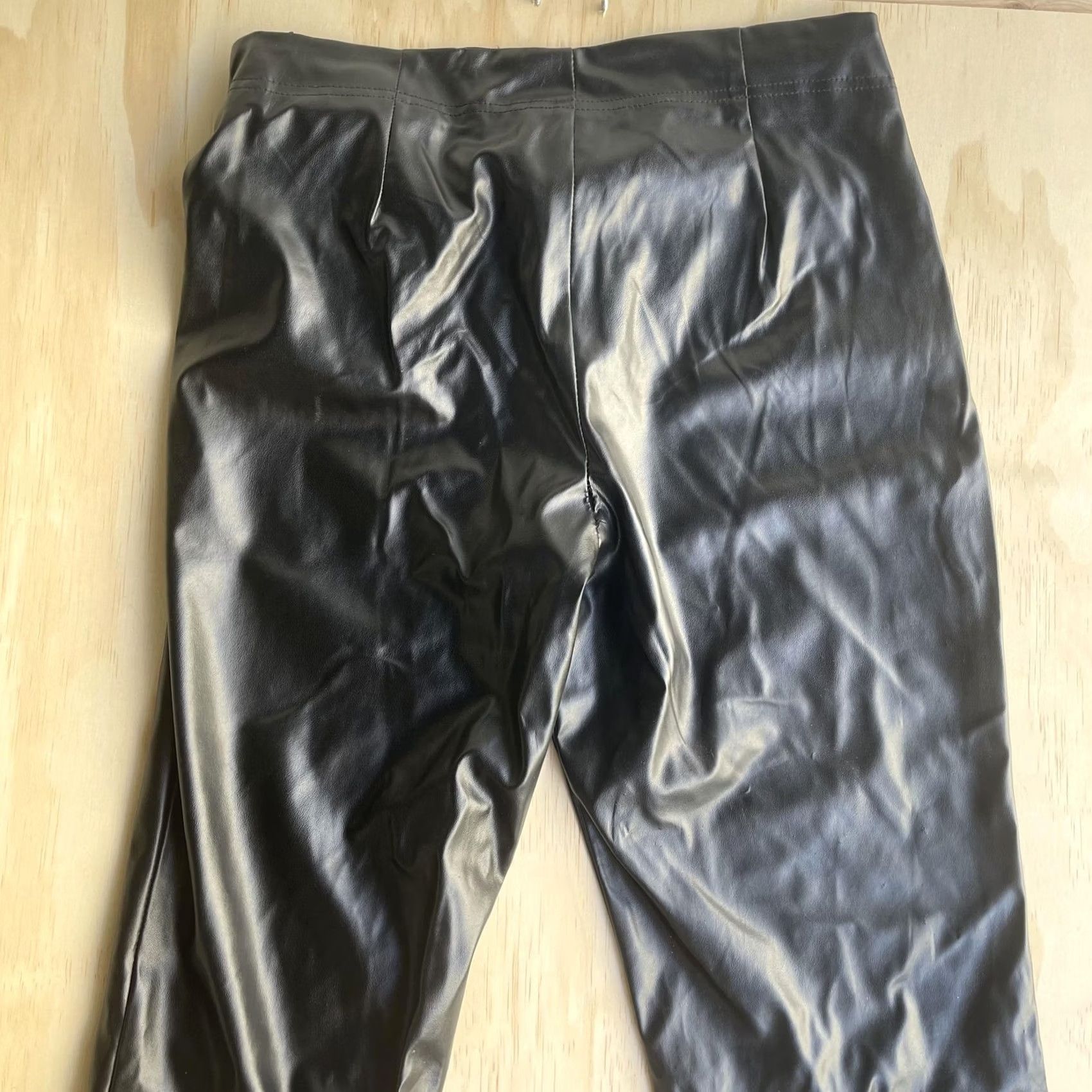 Vintage I Heart U Dress Pants - Womens 29 Black Faux Leather Straight Leg High Rise PU Size 29" - 3 Thumbnail