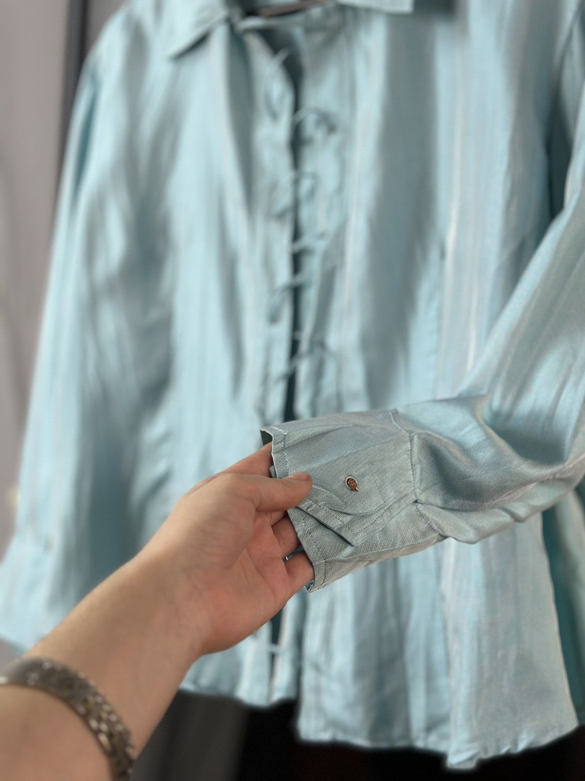 Just Cavalli Roberto Cavalli Silk Blouse Stone Embellished Designer BLUE Size L / US 10 / IT 46 - 6 Thumbnail