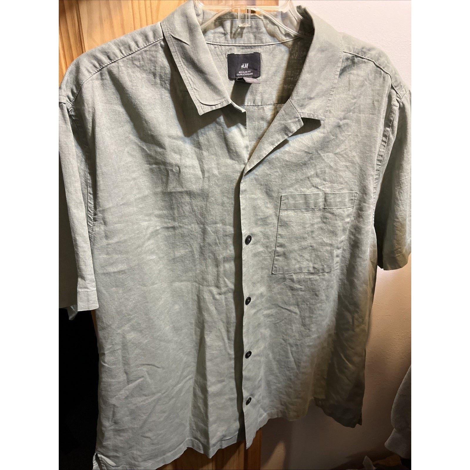 H&M H&M Men's Shirt XL Gray Linen Cotton Blend SS Button Casual Size US XL / EU 56 / 4 - 10 Thumbnail