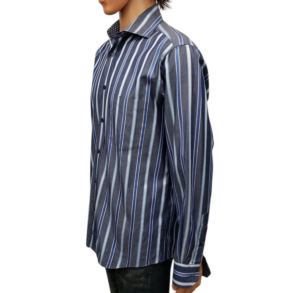 BUGATCHI Bugatchi Uomo Dress Shirt M Striped Contrast Flip Cuff L/S Size US M / EU 48-50 / 2 - 6 Thumbnail