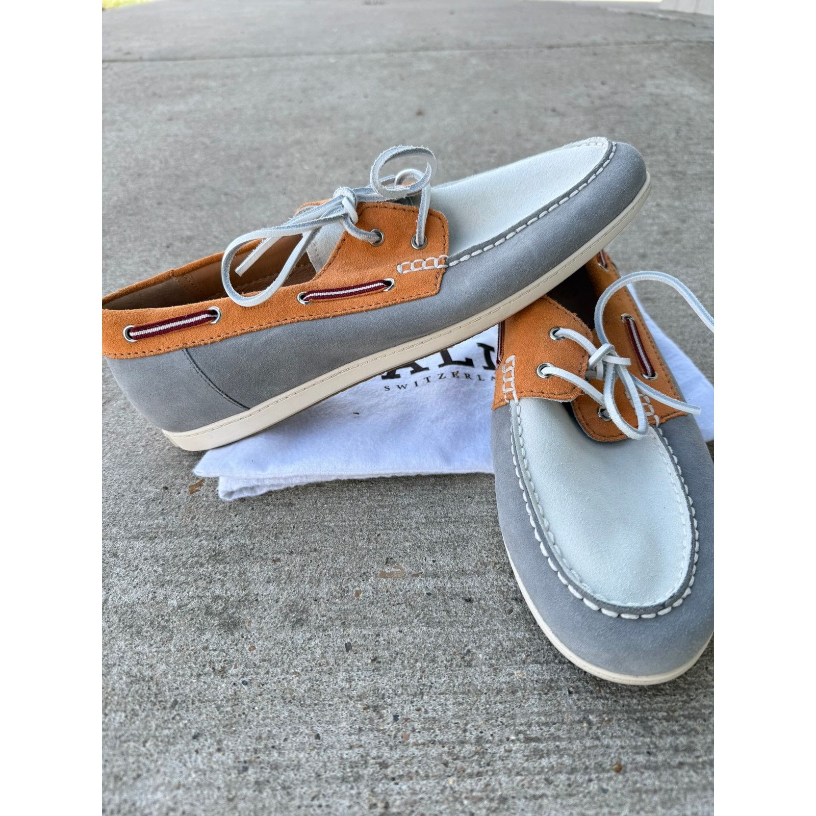 Bally Bally Suede Boat Shoes - Gray/White/Tan - Men’s 10.5D Size US 10.5 / EU 43-44 - 1 Thumbnail
