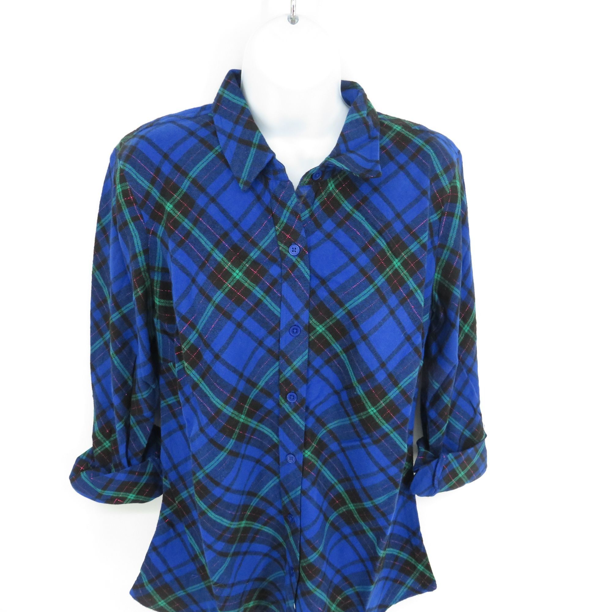 Other Kim Rogers Womens Plaid Button-Up Shirt Small Blue NWT $48 Size S / US 4 / IT 40 - 3 Thumbnail